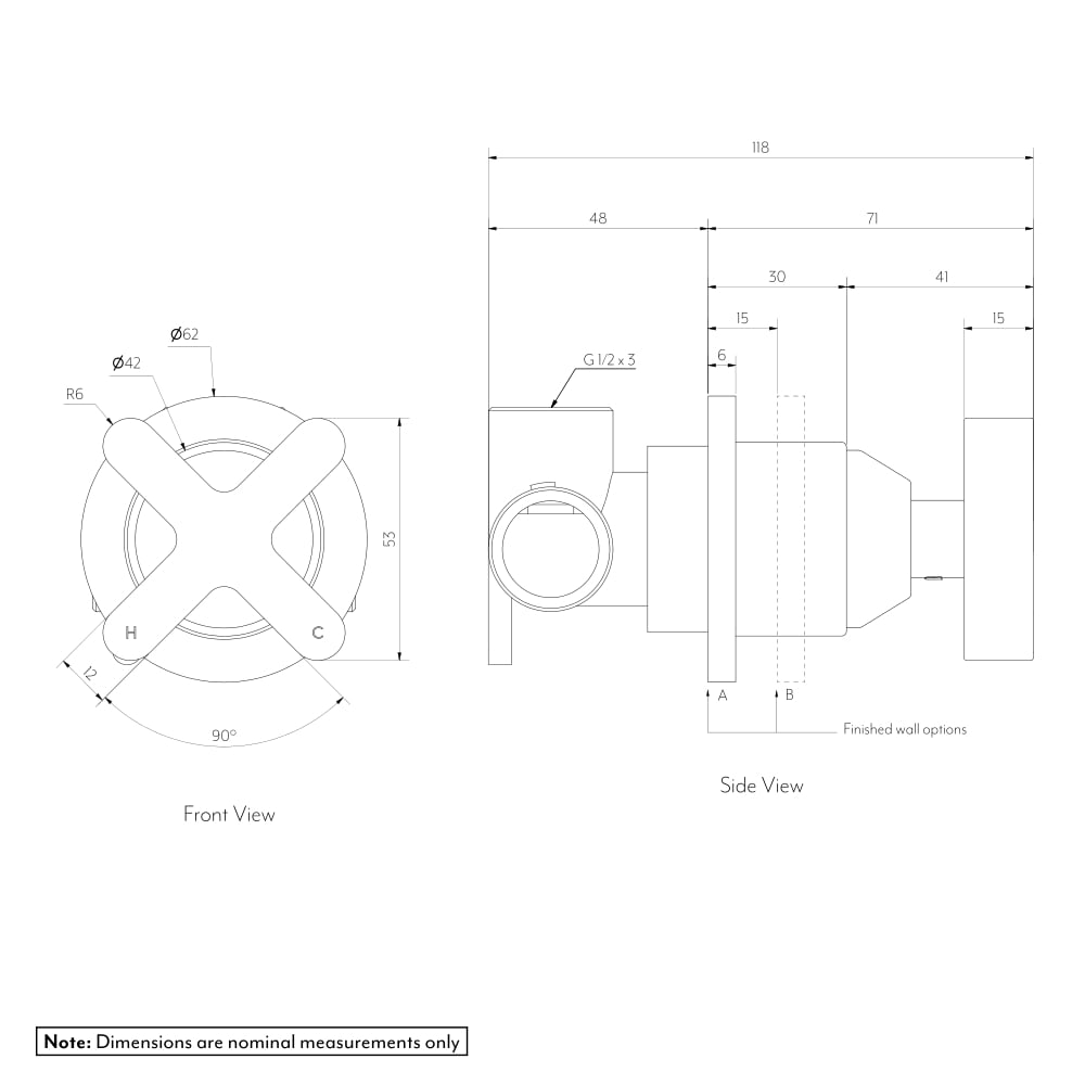 クロス・壁付1穴  混合水栓用ハンドル ガンメタル