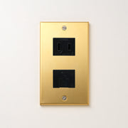 真鍮（素地） プレート<br>+ NK 埋込モジュラジャック6極2心 ブラック <br>+ NK 埋込コンセント ブラック