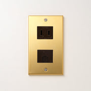 真鍮（素地） プレート<br>+ NK 埋込モジュラジャック6極2心 チョコ <br>+ NK 埋込コンセント チョコ