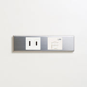 ステンレス（素地） 家具用プレート<br>+ NK 埋込コンセント ホワイト <br>+ NK 埋込モジュラジャック8極8心 ホワイト