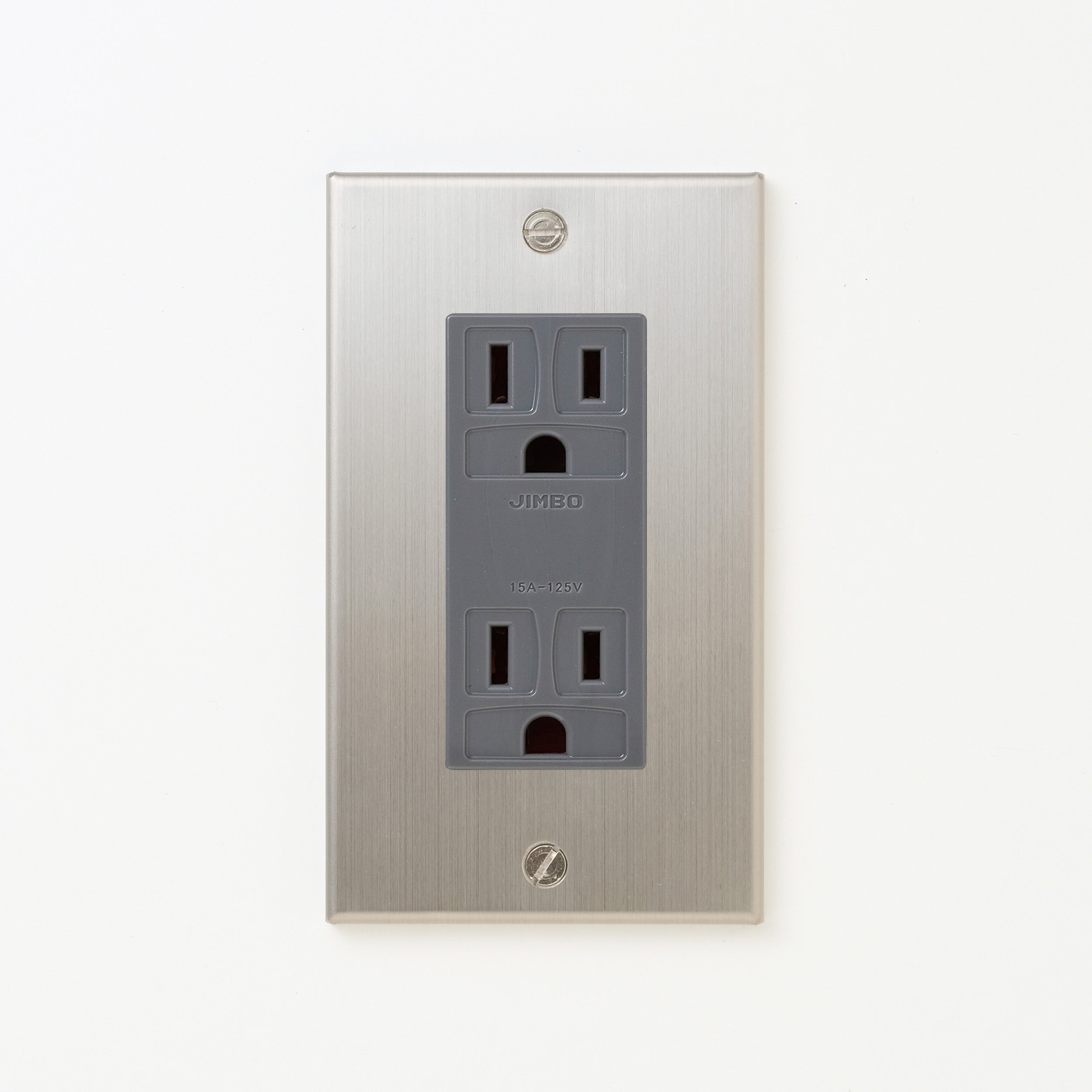 ステンレス（ヘアライン） プレート <br>+ NK 埋込接地（アース）ダブルコンセント　グレー