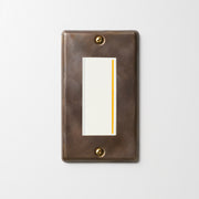 真鍮（燻し） プレート <br>+ NK 片切、3路チェックランプ（オレンジ）付スイッチシングル  ホワイト