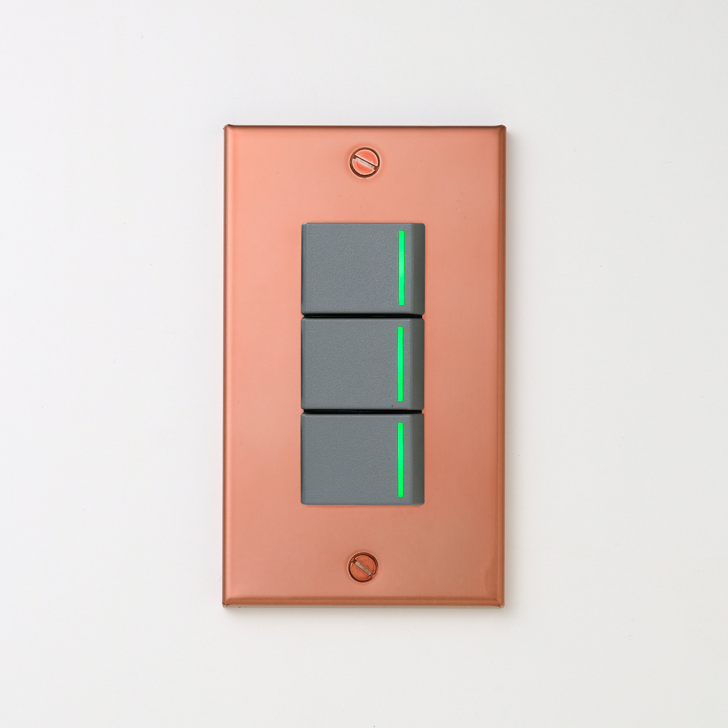 銅色（マット） プレート <br>+ NK 片切、3路ガイドランプ（グリーン）スイッチトリプル  グレー