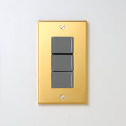 真鍮（素地） プレート <br>+ NK 片切、3路チェックランプ（オレンジ）スイッチトリプル  グレー