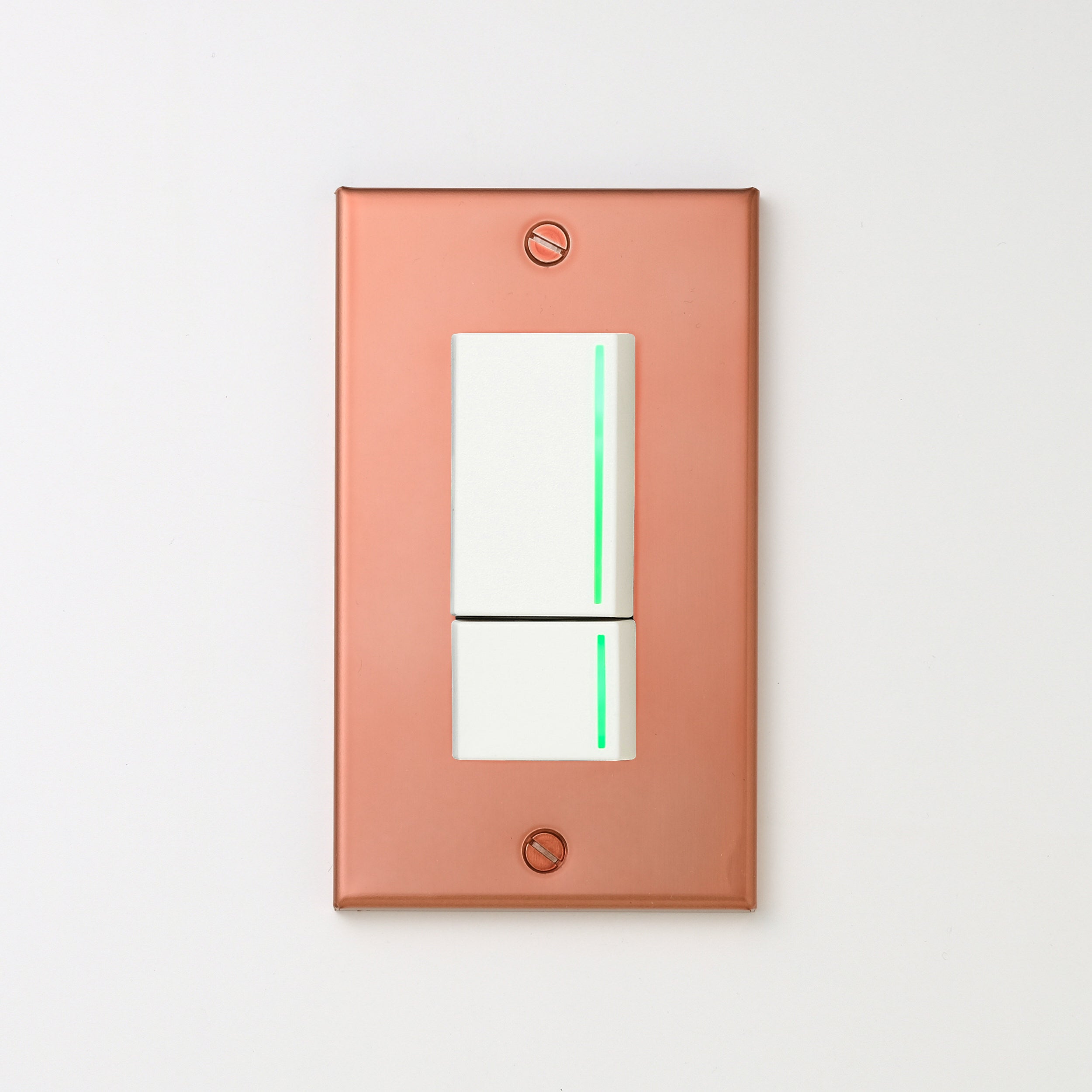 銅色（マット） プレート <br>+ NK 片切、3路ガイドランプ（グリーン）スイッチダブル（上段大）  ホワイト