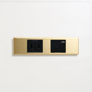 真鍮（素地） 家具用プレート<br>+ NK 埋込コンセント ブラック <br>+ NK 埋込モジュラジャック8極8心 ブラック