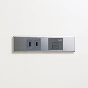 ステンレス（素地） 家具用プレート<br>+ NK 埋込コンセント グレー <br>+ NK 埋込モジュラジャック8極8心 グレー