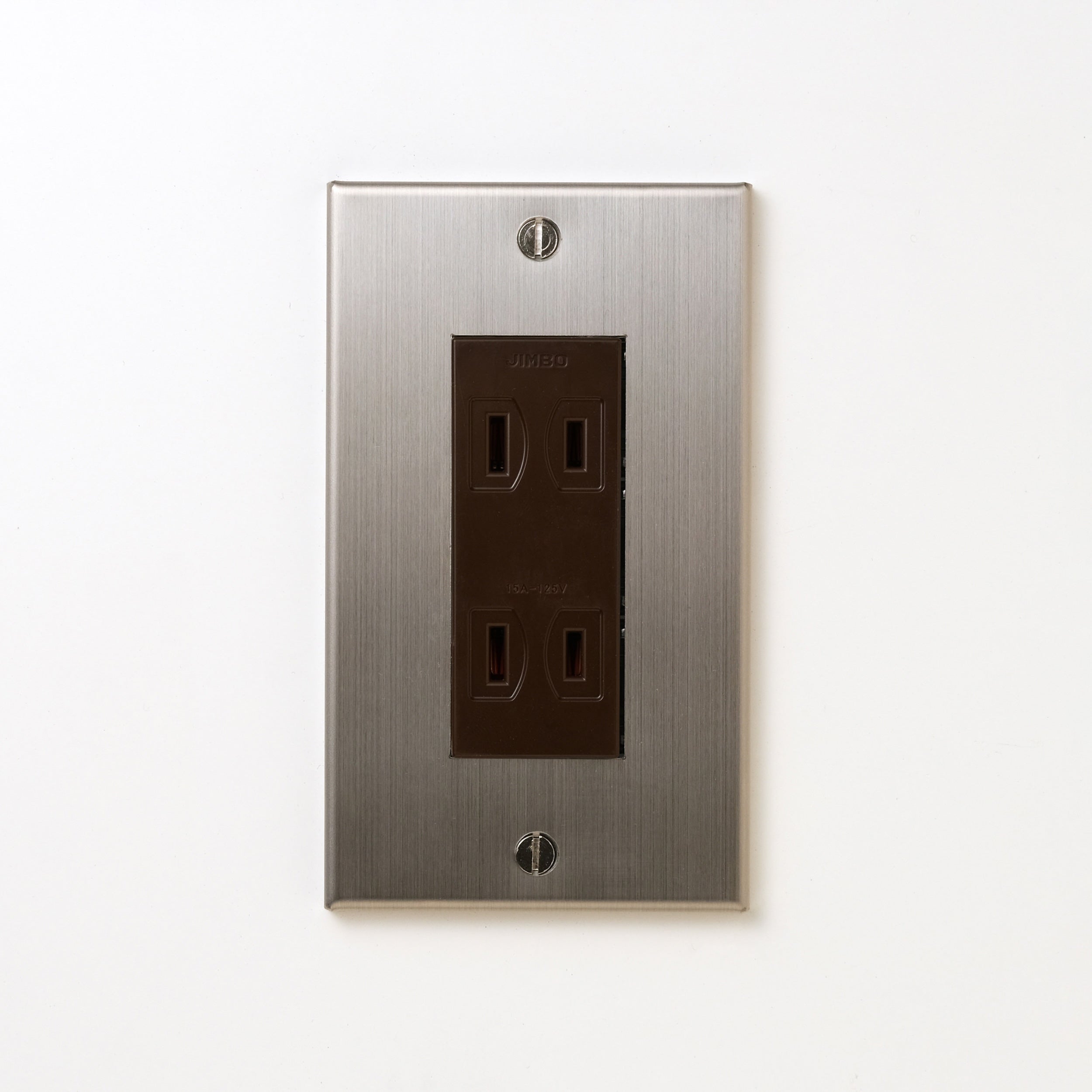 ステンレス（ヘアライン） プレート <br>+ NK ダブルコンセント チョコ