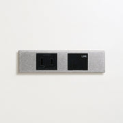 ステンレス（バイブレーション）家具用プレート<br>+ NK 埋込コンセント ブラック <br>+ NK 埋込モジュラジャック8極8心 ブラック