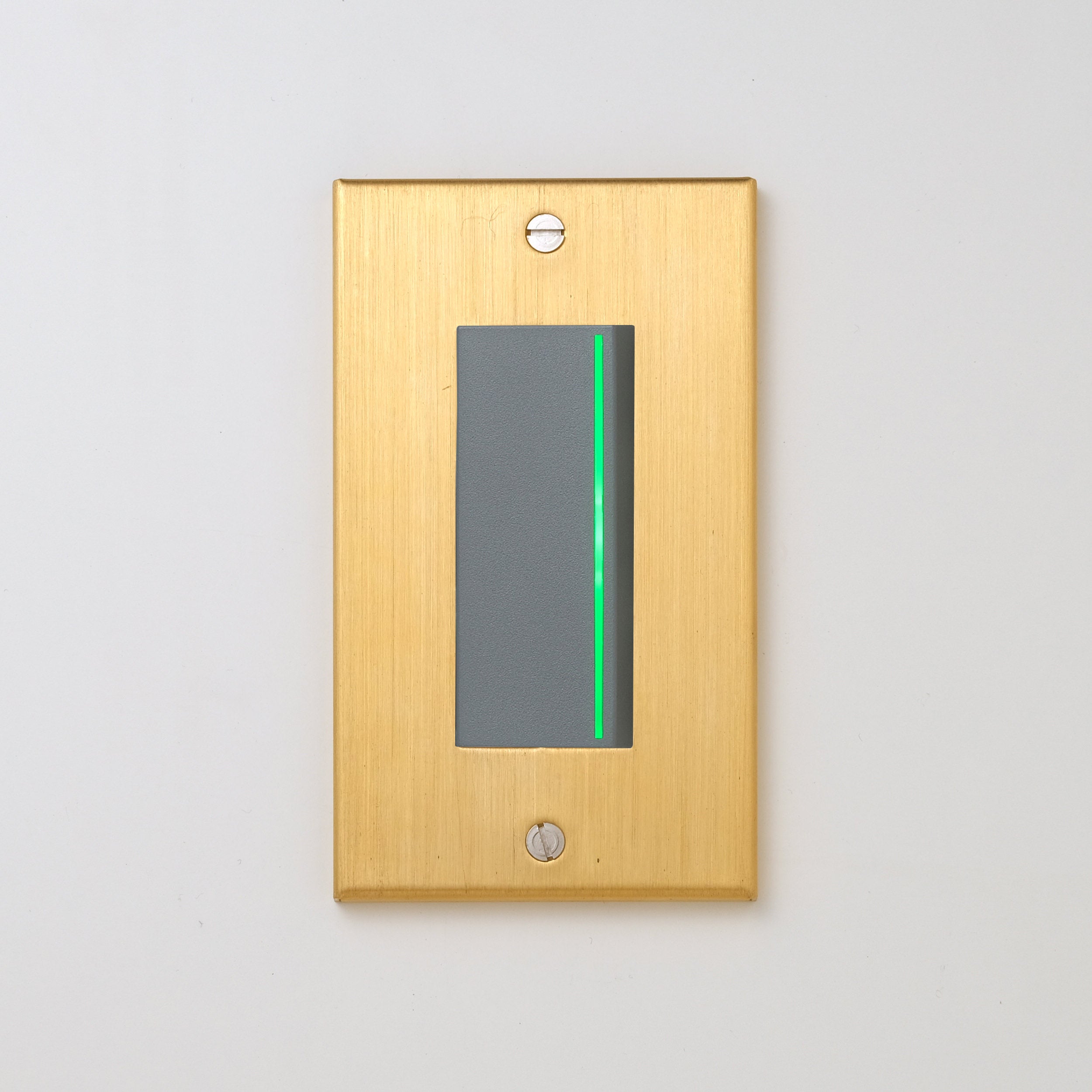 真鍮（ヘアライン） プレート <br>+ NK 片切、3路ガイドランプ（グリーン）付スイッチシングル  グレー