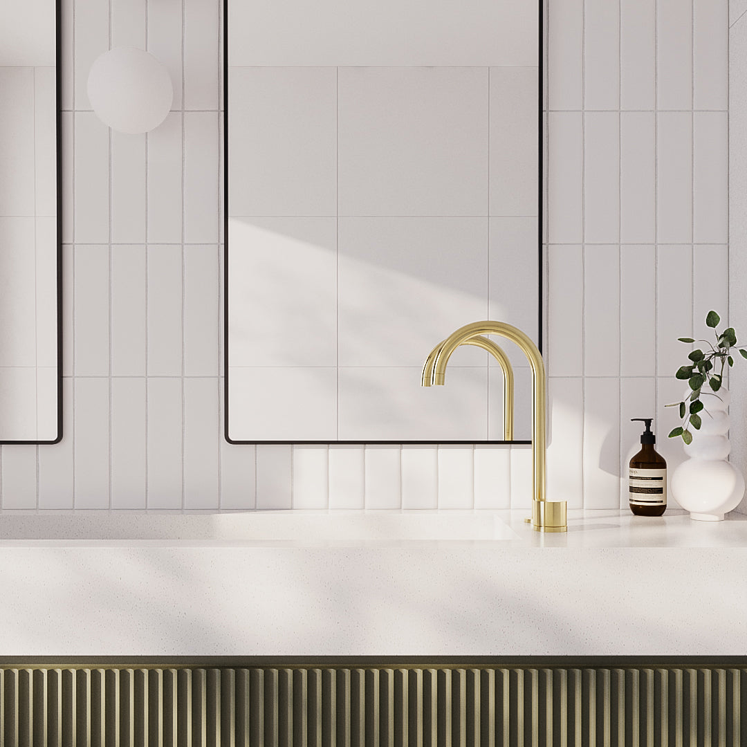 グースネック・台付1穴 混合水栓 真鍮