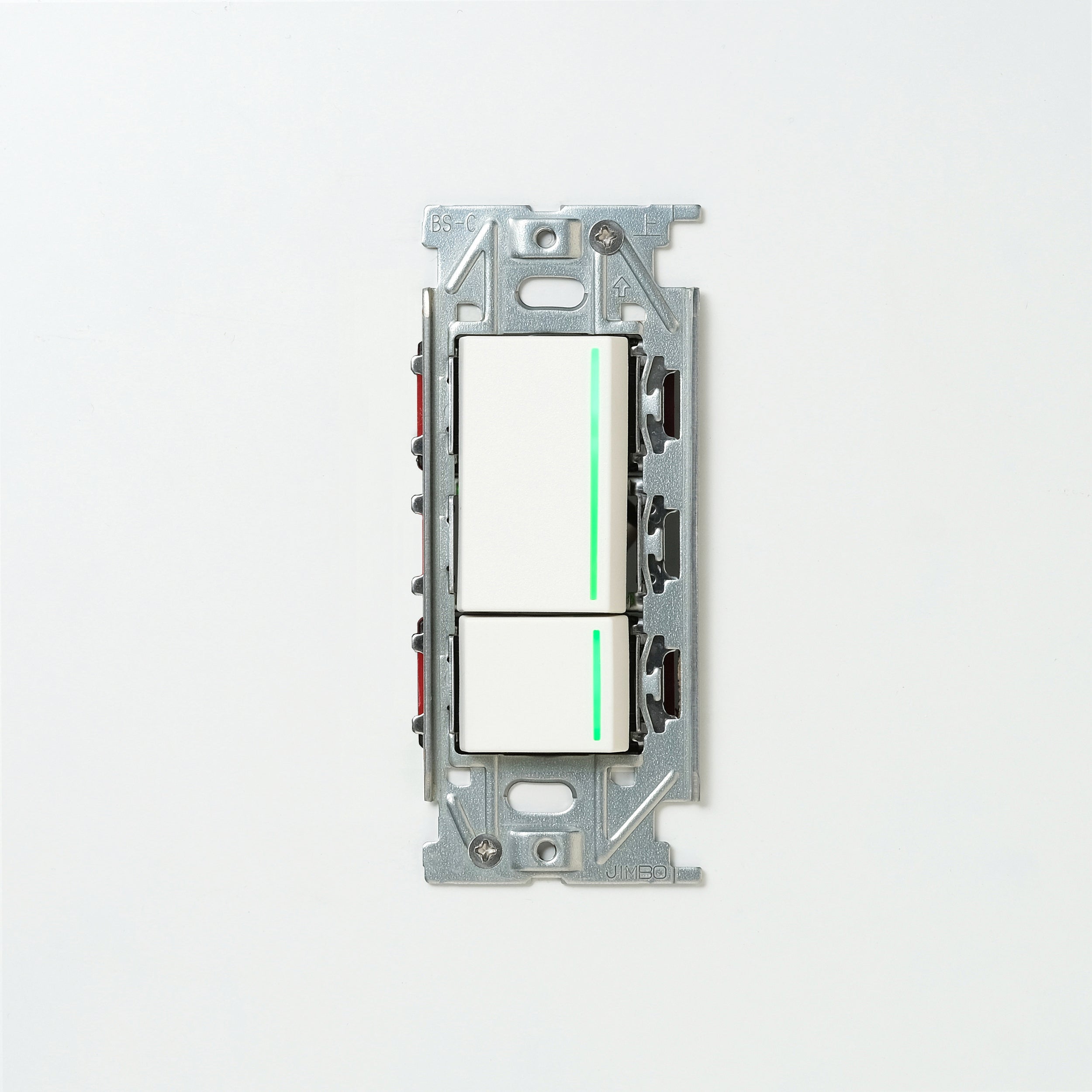 NKシリーズ　片切、3路ガイドランプ（グリーン）スイッチダブル（上段大） １連３口用 ホワイト