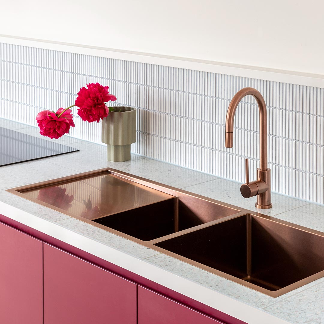 オンタリオ・２槽式キッチンシンク 銅