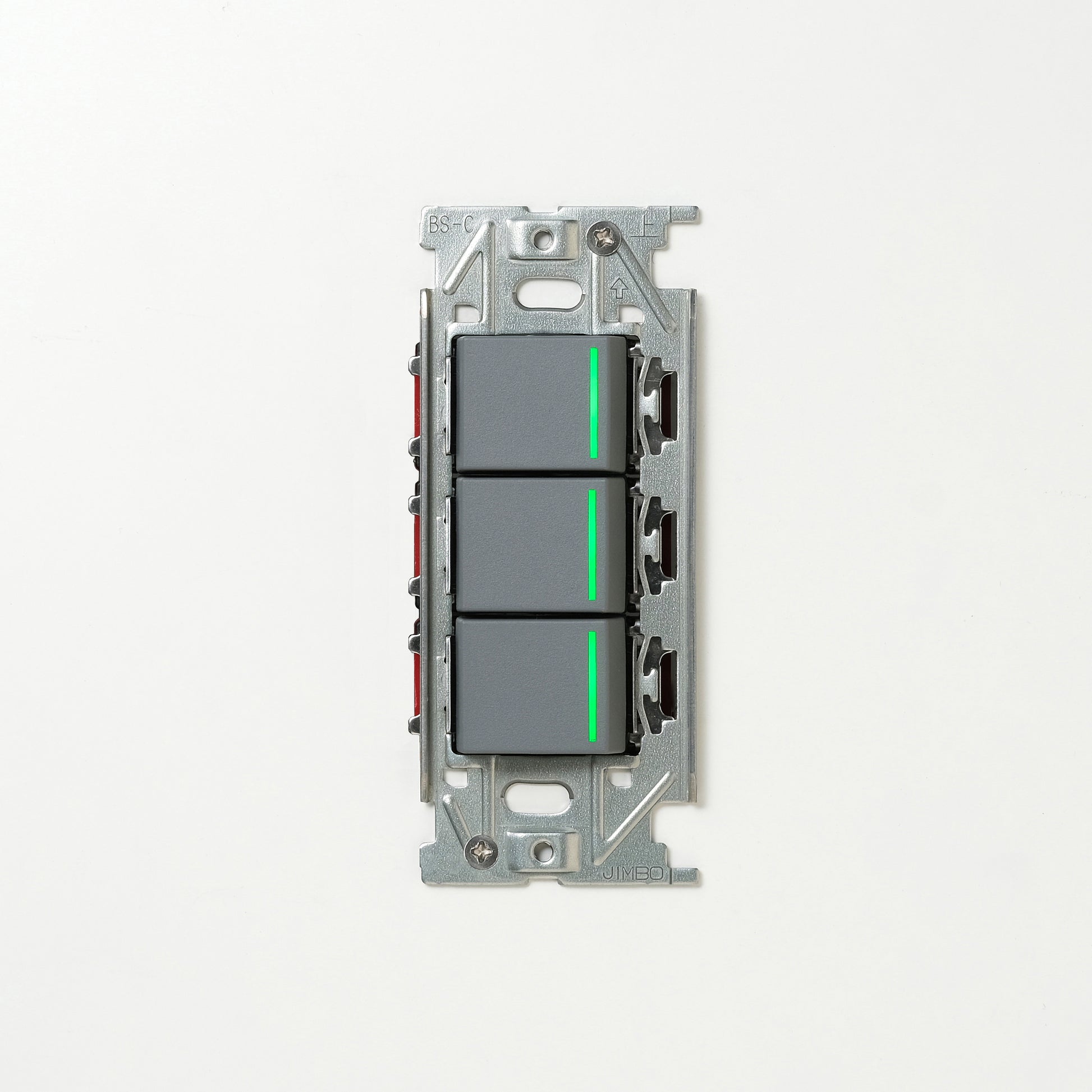 NKシリーズ　片切、3路ガイドランプ（グリーン）スイッチトリプル １連３口用 グレー